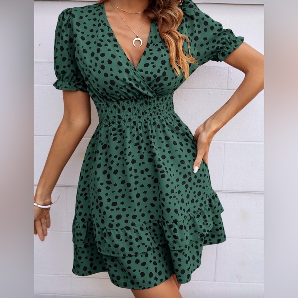 SHEIN Green Polka Dot Midi Dress